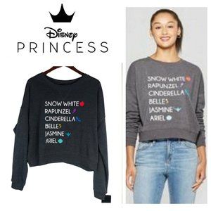 New Disney Princess Crop Sweatshirt Pullover 2XL 18 20 Belle Cinderella Gray